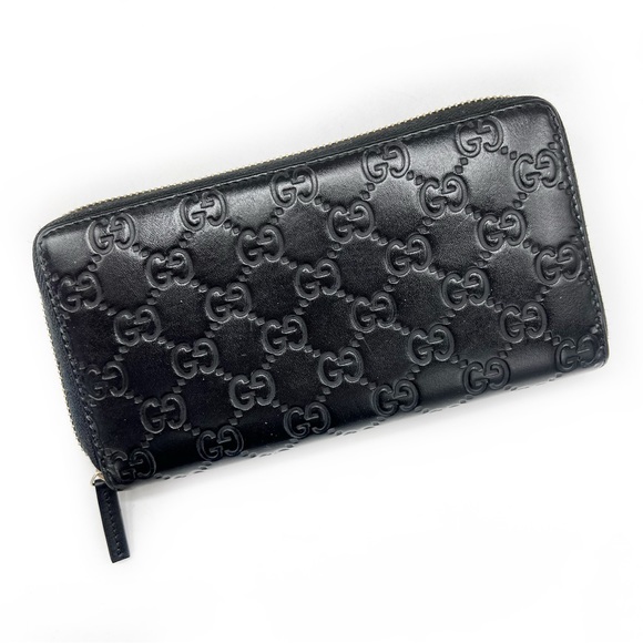 GUCCI Bow Zip Around Guccissima Leather Long Wallet Black Zippy Authentic - Picture 3 of 17
